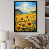 Vangogh Style Sunflowers Mountains - Floral Canvas Wall Art