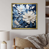 Watercolor Blue And White Seasonal Flowers III - Floral Canvas Wall Art