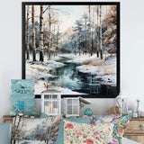 River In Forest Winter Scenery - Landscapes Canvas Wall Art