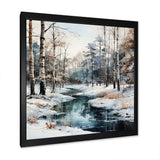 River In Forest Winter Scenery - Landscapes Canvas Wall Art