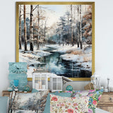 River In Forest Winter Scenery - Landscapes Canvas Wall Art