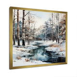 River In Forest Winter Scenery - Landscapes Canvas Wall Art