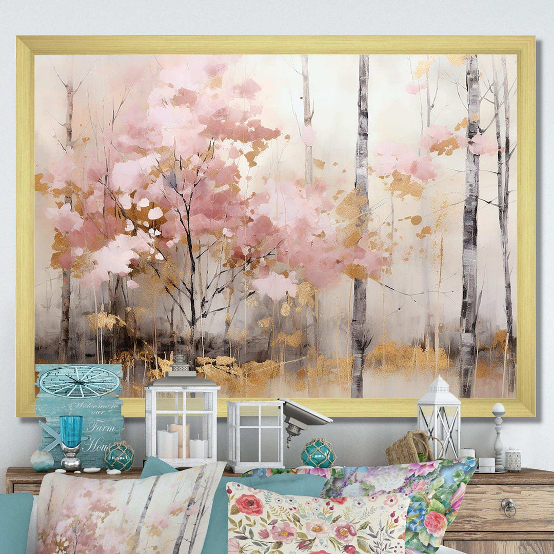 Minimalism Pink And Gold Forest - Landscapes Canvas Wall Art