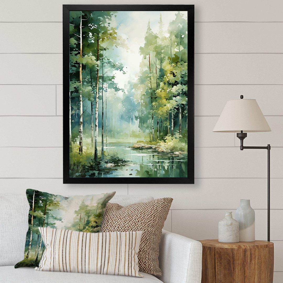 Tranquil Shadows Green Forest II - Landscapes Canvas Wall Art