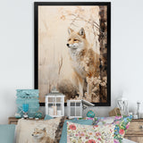 Minimal Wolf In Forest - Beige Wolf Wall Art