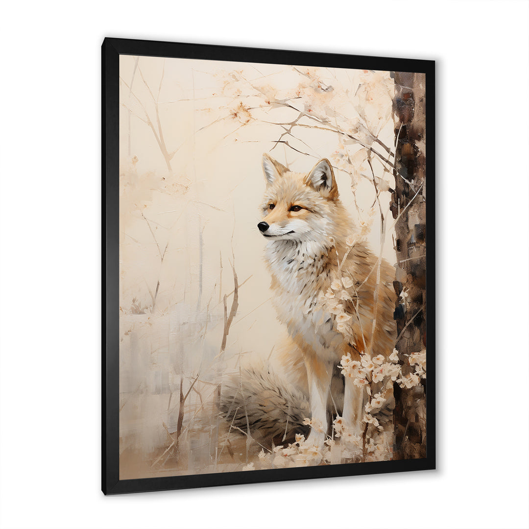 Minimal Wolf In Forest - Beige Wolf Wall Art