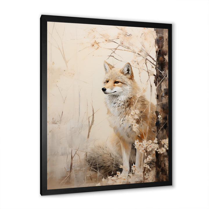 Minimal Wolf In Forest - Beige Wolf Wall Art