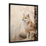 Minimal Wolf In Forest - Beige Wolf Wall Art