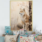 Minimal Wolf In Forest - Beige Wolf Wall Art