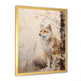 Minimal Wolf In Forest - Beige Wolf Wall Art