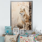 Minimal Wolf In Forest - Beige Wolf Wall Art