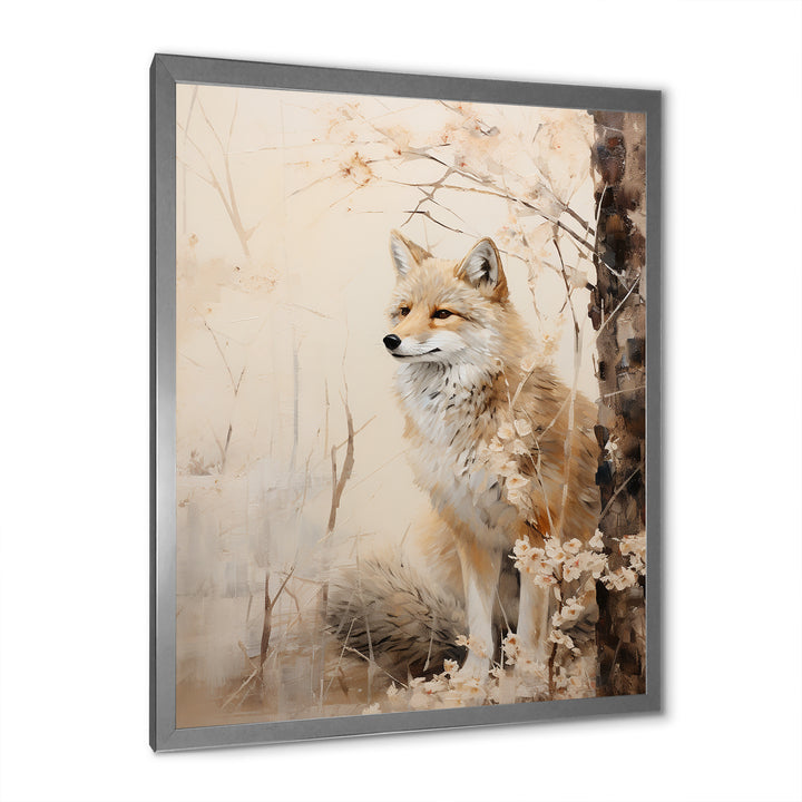 Minimal Wolf In Forest - Beige Wolf Wall Art
