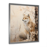 Minimal Wolf In Forest - Beige Wolf Wall Art