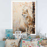 Minimal Wolf In Forest - Beige Wolf Wall Art