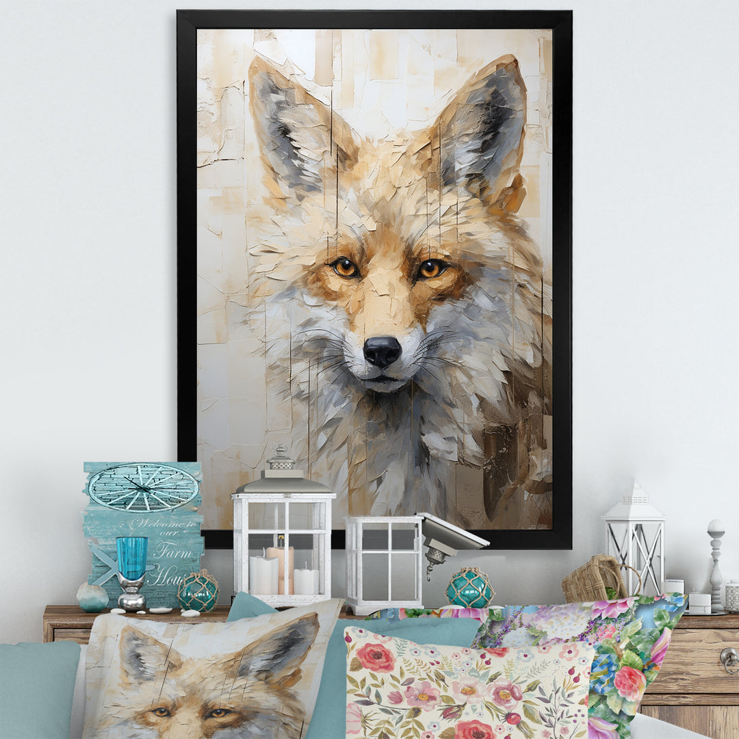 Minimalism Beige Fox Portrait - Fox Framed Canvas Art