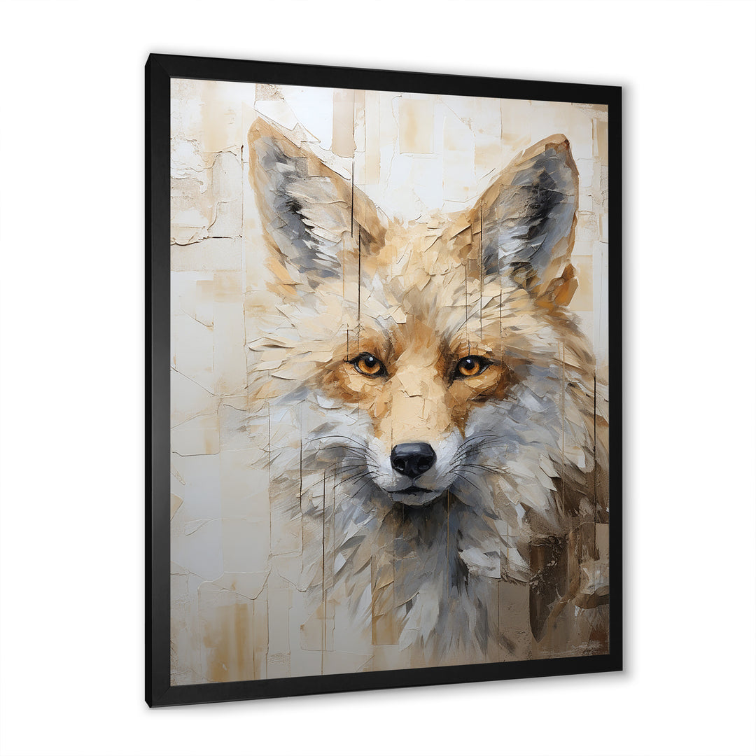 Minimalism Beige Fox Portrait - Fox Framed Canvas Art