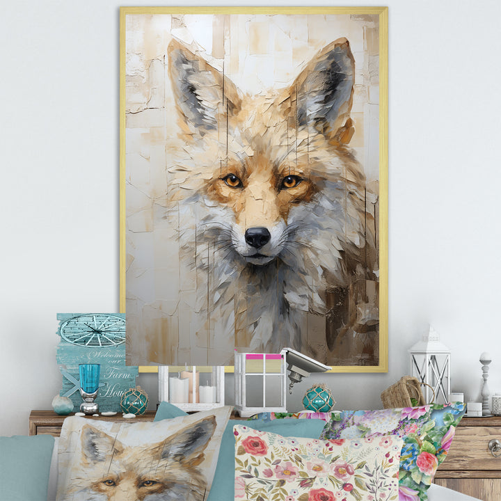 Minimalism Beige Fox Portrait - Fox Framed Canvas Art