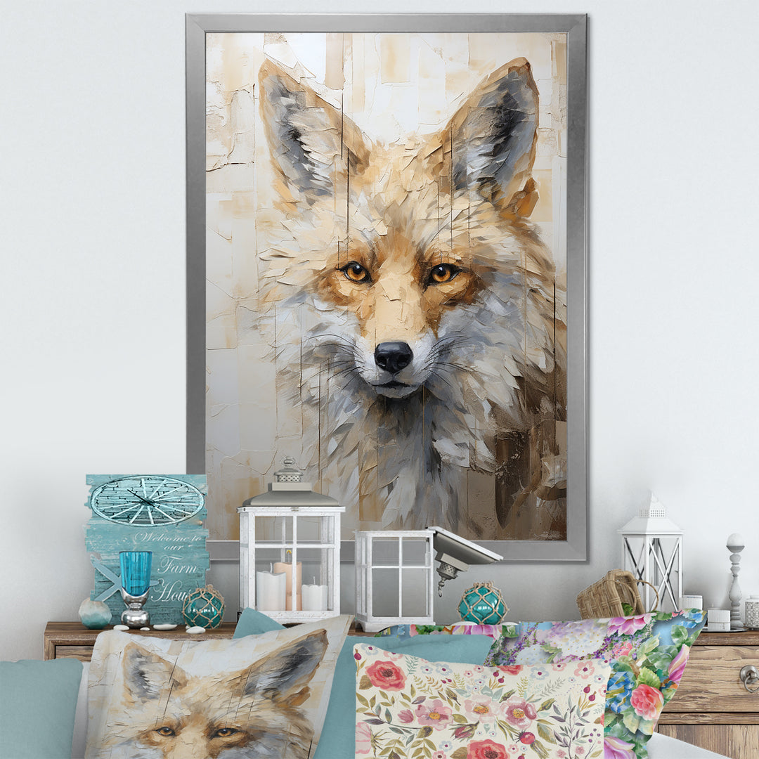 Minimalism Beige Fox Portrait - Fox Framed Canvas Art