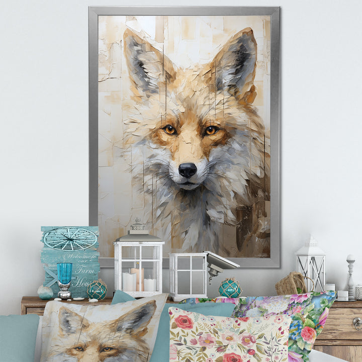 Minimalism Beige Fox Portrait - Fox Framed Canvas Art