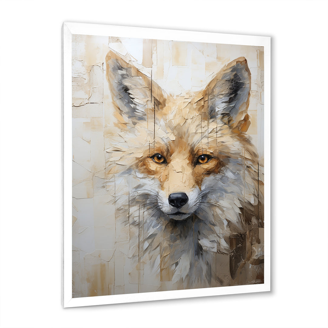 Minimalism Beige Fox Portrait - Fox Framed Canvas Art