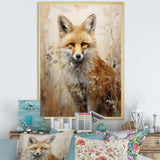 Minimalism Fox Portrait In Forest - Animals Canvas Wall Art