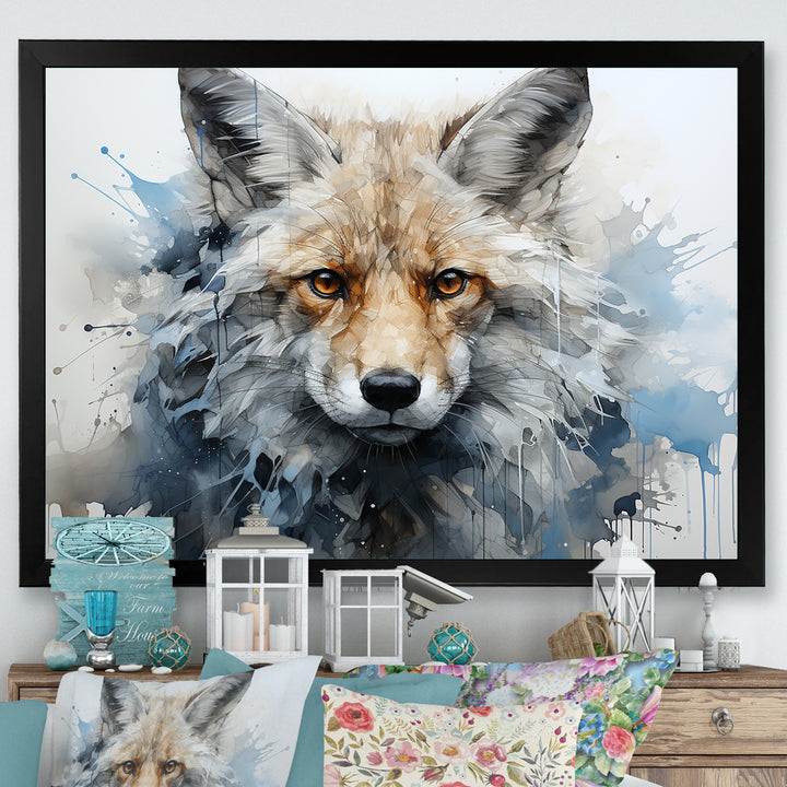 Blue And White Fox Portrait - Fox Home Decor Art
