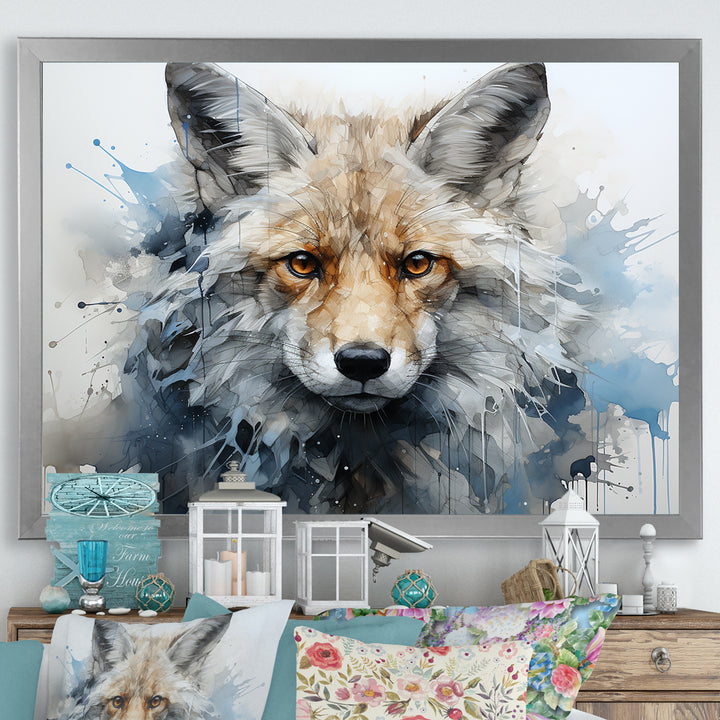 Blue And White Fox Portrait - Fox Home Decor Art