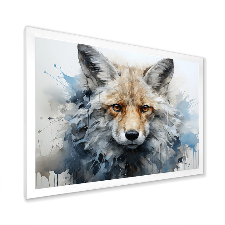 Blue And White Fox Portrait - Fox Home Decor Art