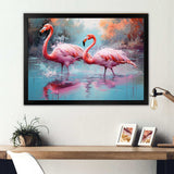 Wild Pink Flamingo In Lake - Landscapes Canvas Wall Art