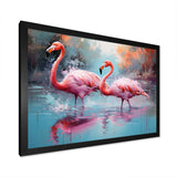 Wild Pink Flamingo In Lake - Landscapes Canvas Wall Art