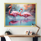 Wild Pink Flamingo In Lake - Landscapes Canvas Wall Art