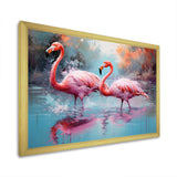 Wild Pink Flamingo In Lake - Landscapes Canvas Wall Art