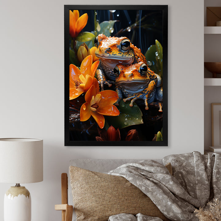 Orange Frogs On Glass Effect - Orange Frog Wall Art