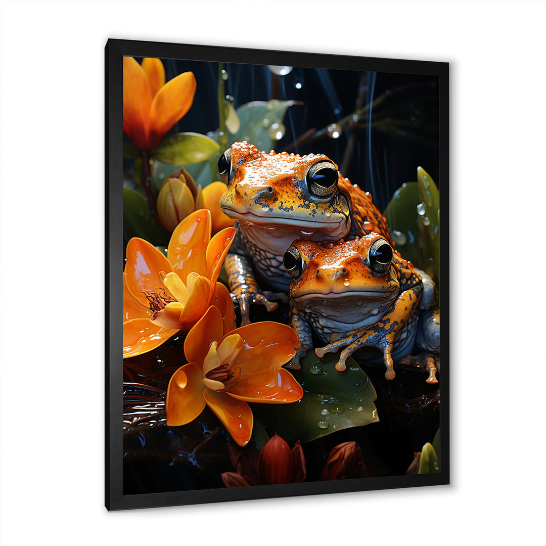 Orange Frogs On Glass Effect - Orange Frog Wall Art
