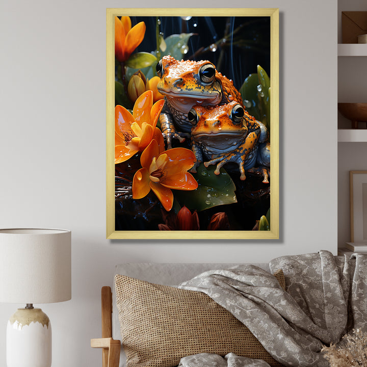 Orange Frogs On Glass Effect - Orange Frog Wall Art