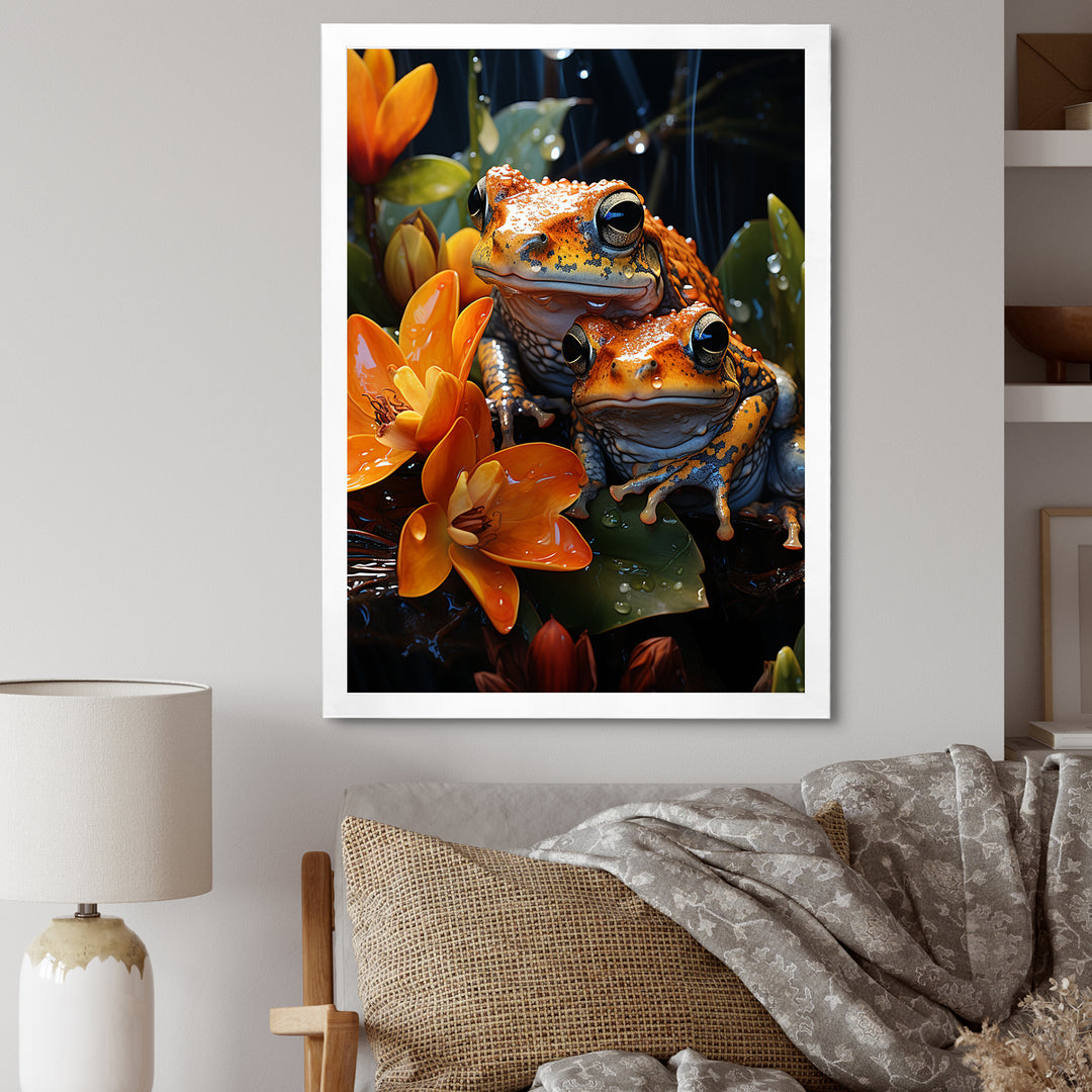 Orange Frogs On Glass Effect - Orange Frog Wall Art
