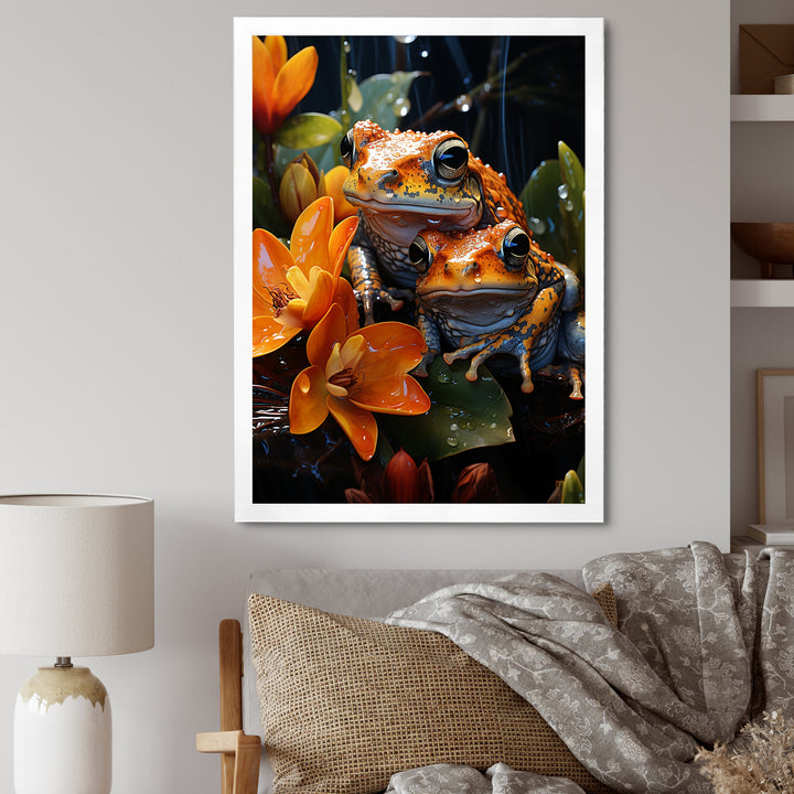 Orange Frogs On Glass Effect - Orange Frog Wall Art