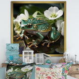 Green Frog On Glass Effect - Frog Framed Canvas Art