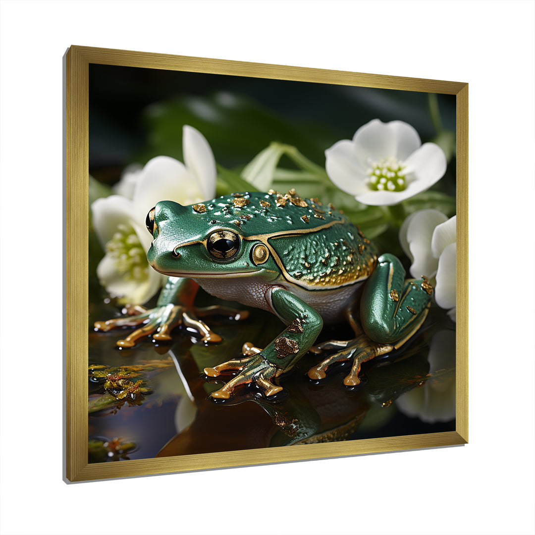 Green Frog On Glass Effect - Frog Framed Canvas Art