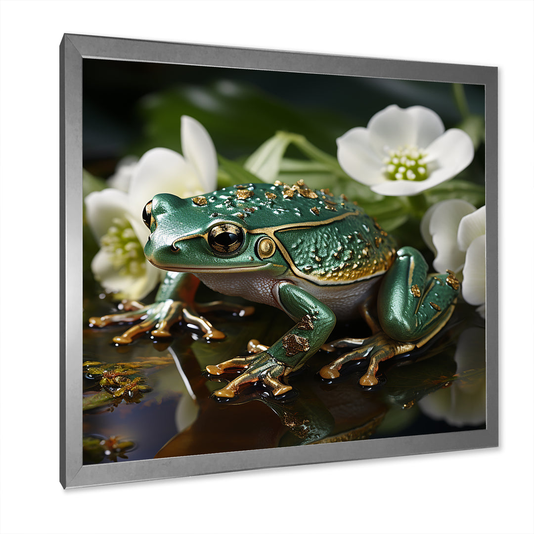 Green Frog On Glass Effect - Frog Framed Canvas Art