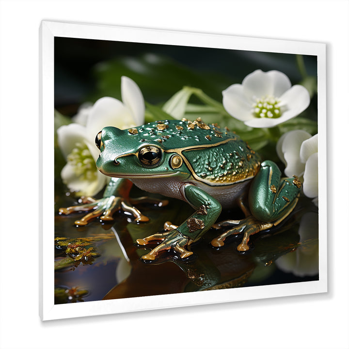 Green Frog On Glass Effect - Frog Framed Canvas Art