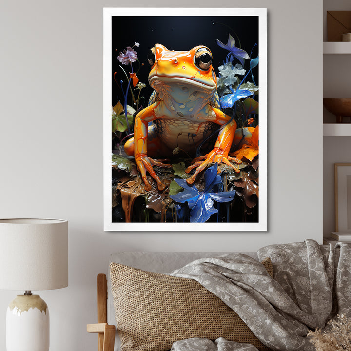 Orange Frog On Glass Effect - Frog Home Decor Art