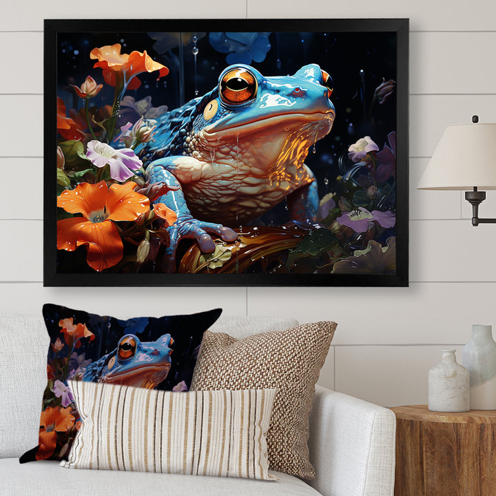 Blue Frog On Glass Effect - Frog Bedroom Wall Art