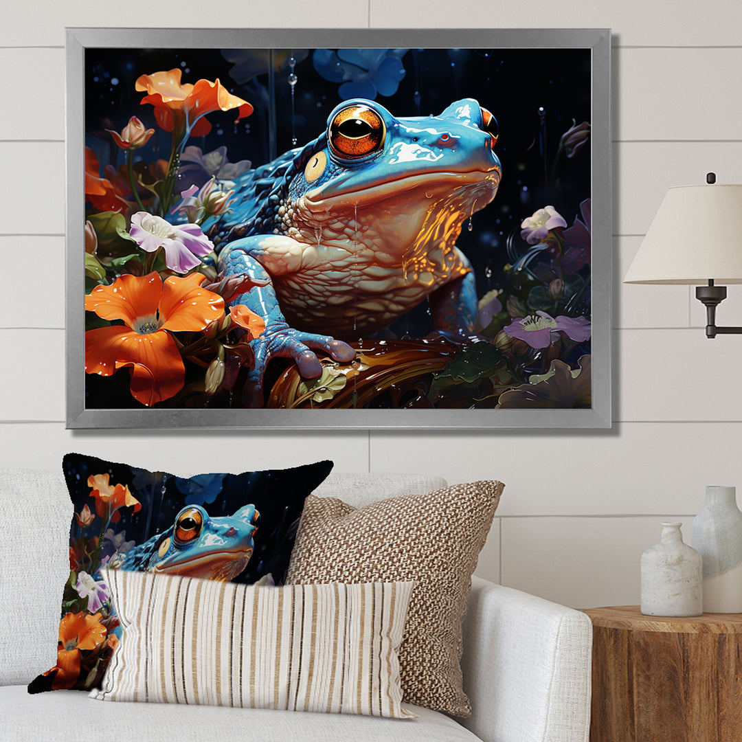 Blue Frog On Glass Effect - Frog Bedroom Wall Art