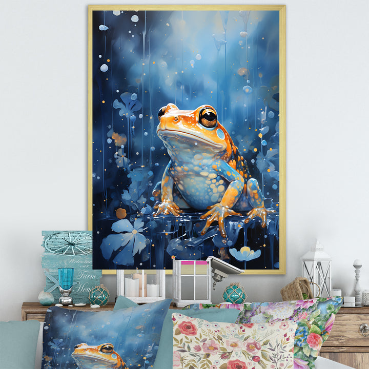 Abstract Representation Of Blue Frog - Frog Canvas Wall Art