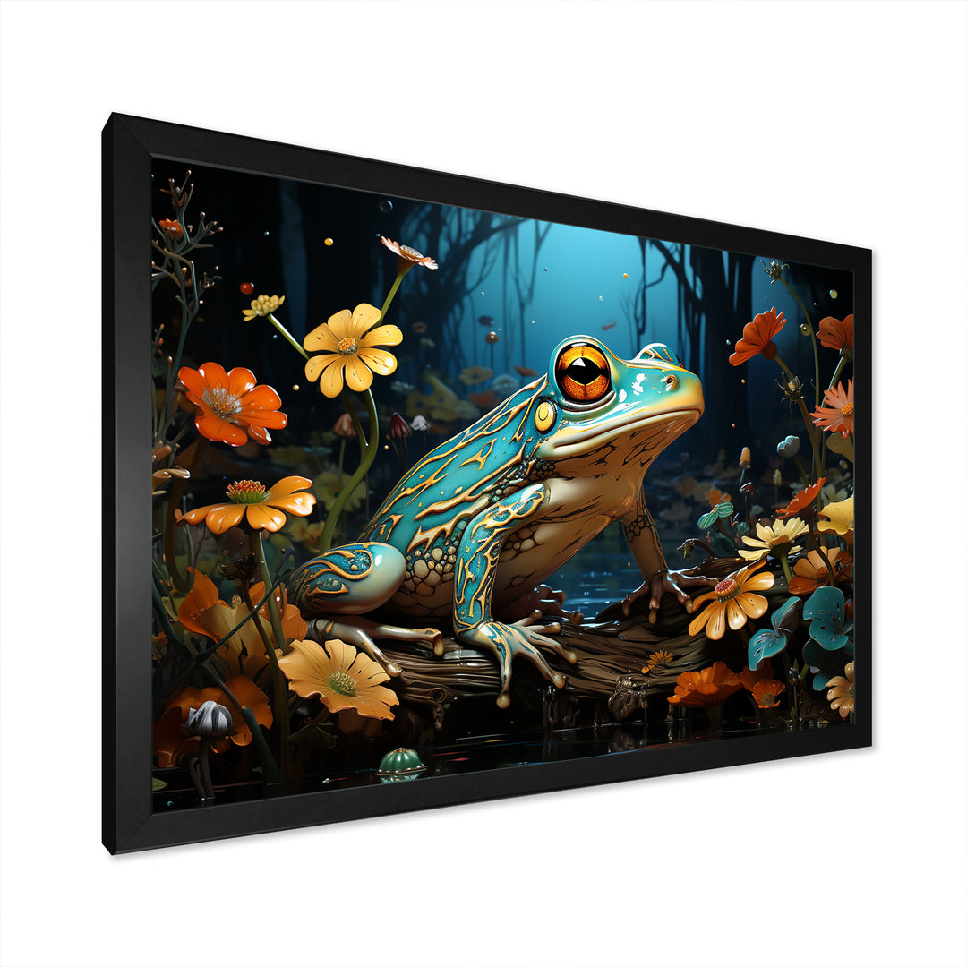Abstract Representation Of Green Frog - Frog Canvas Wall Art