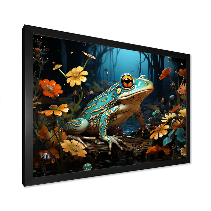 Abstract Representation Of Green Frog - Frog Canvas Wall Art