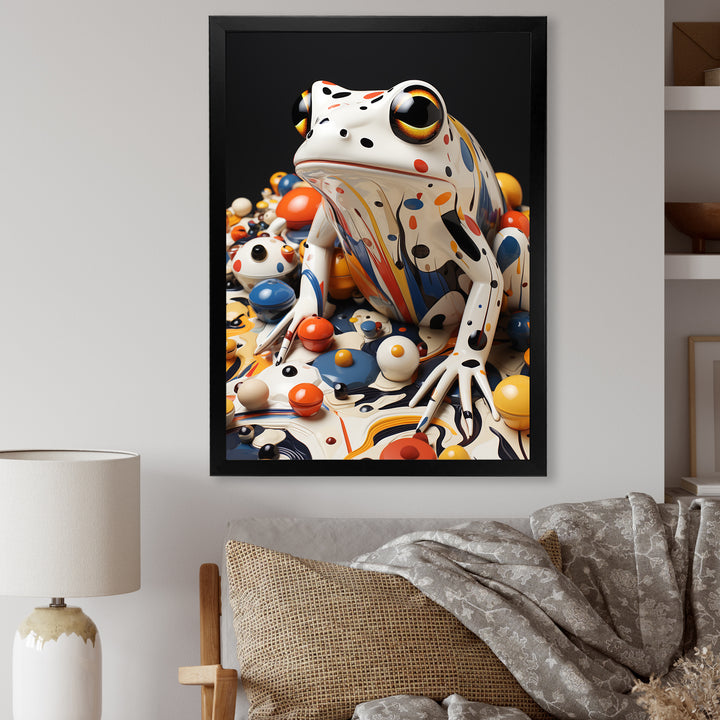 Multicolor Frog Liquid Art - White Frog Wall Art