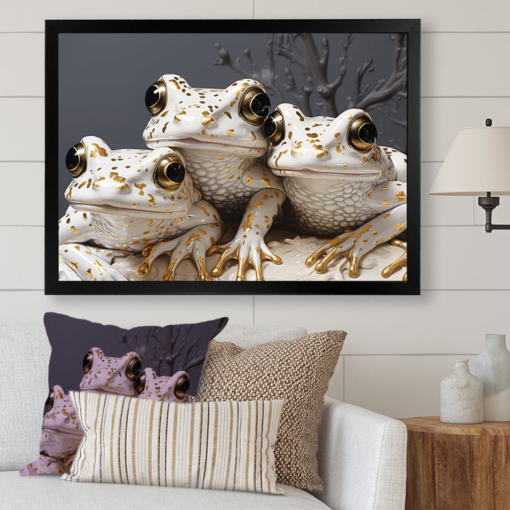 Pop Art White Frogs Portrait - Frog Bedroom Wall Art