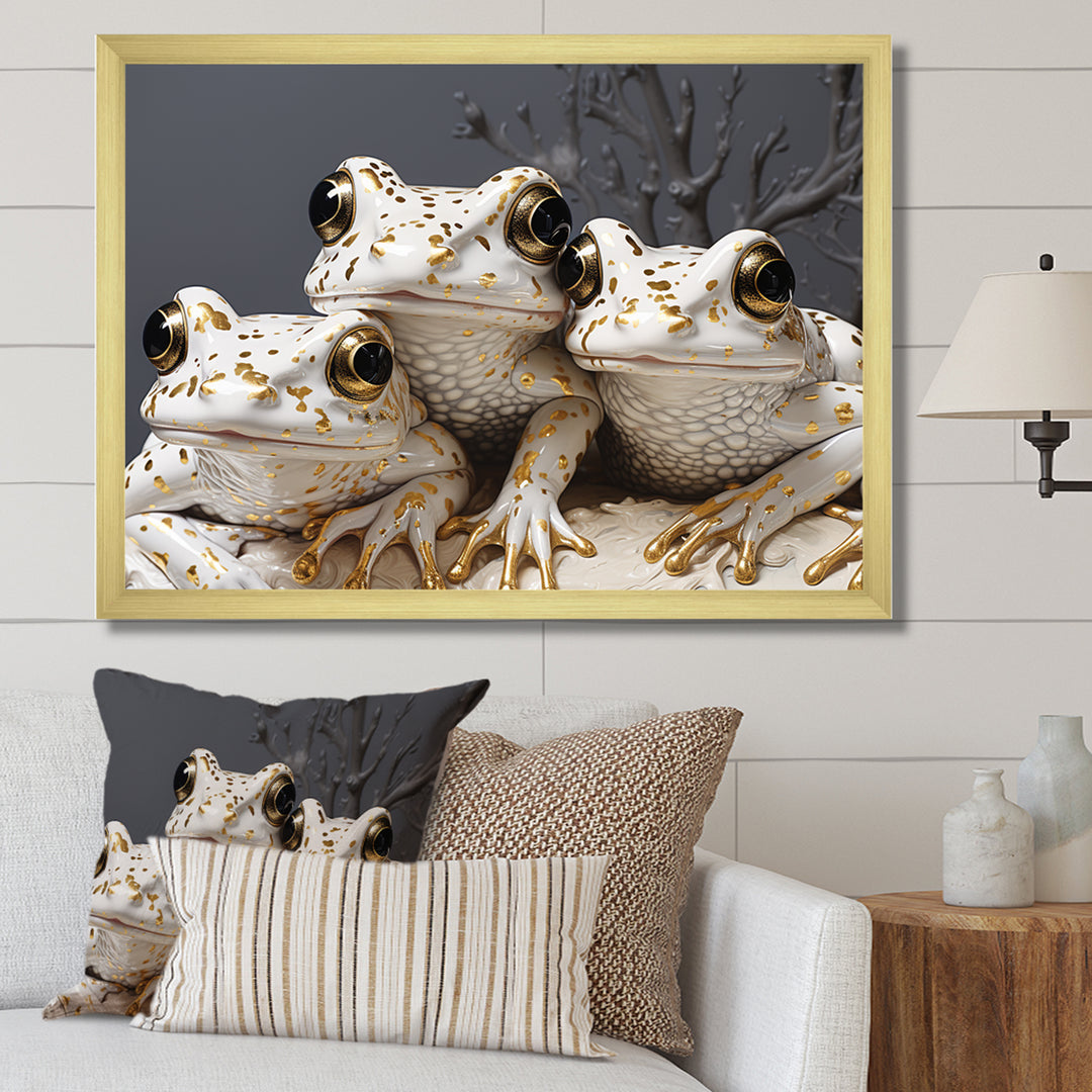 Pop Art White Frogs Portrait - Frog Bedroom Wall Art